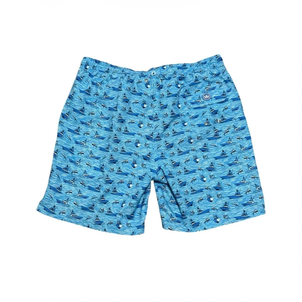 Peter Millar Seaside Gulf Stream Swim Trunks Men's L Blue Nautical 7